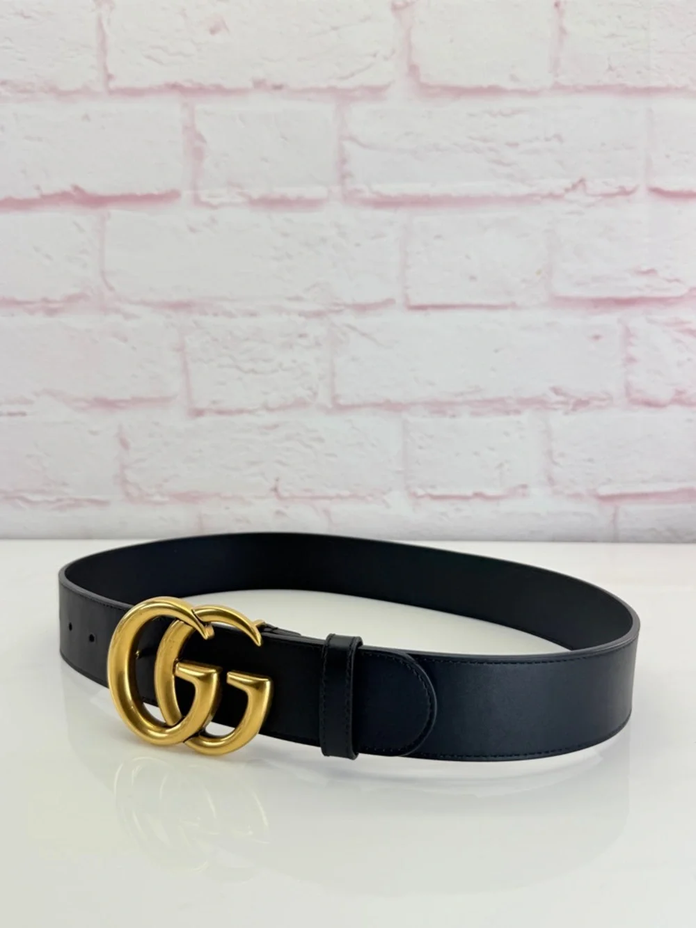 Gucci 2015 Re Edition Wide Leather Belt Gg Double Marmont Black 400593 75/30
